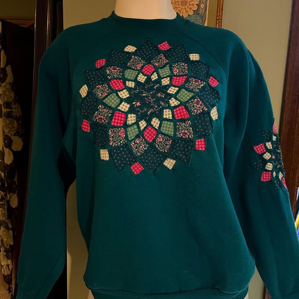 Vintage Tultex patchwork hunter green long sleeve shirt